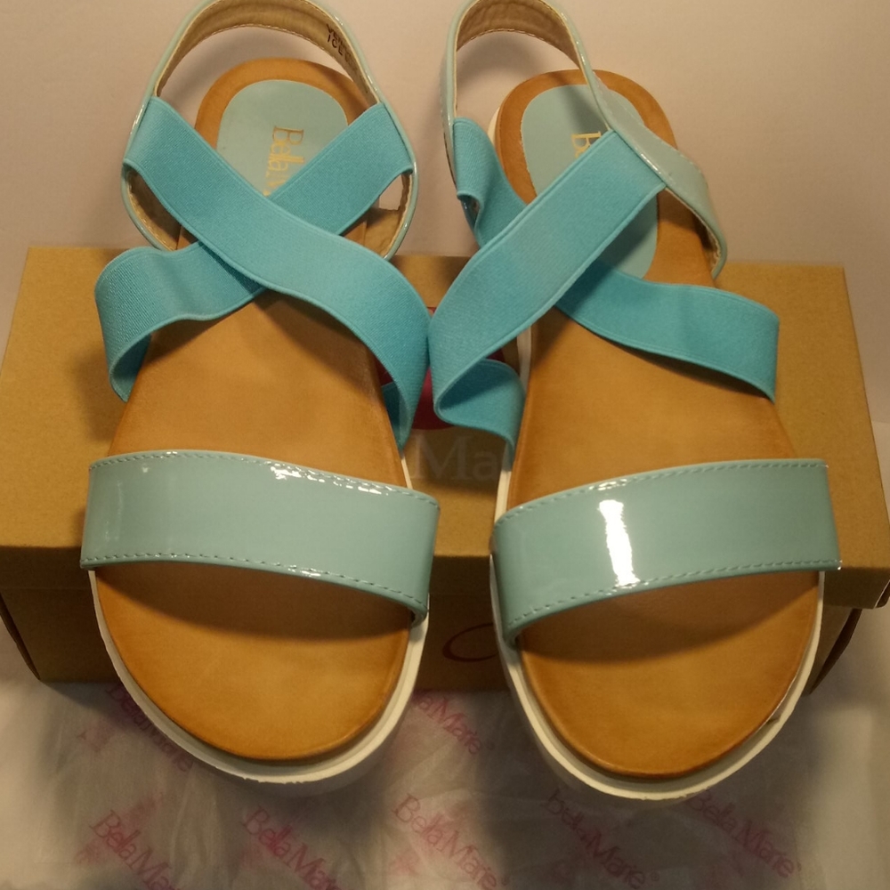 BELLA MARIE WOMEN'S SANDALS BLUE WHITE SIZE 10